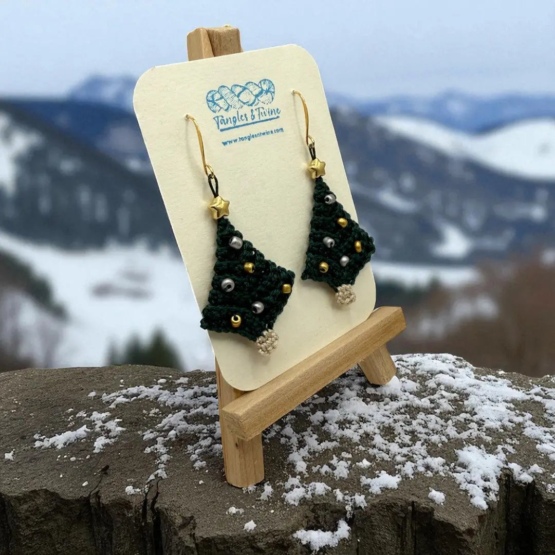Crocheted Earrings: Christmas Tree (#5) Tangles & Twine