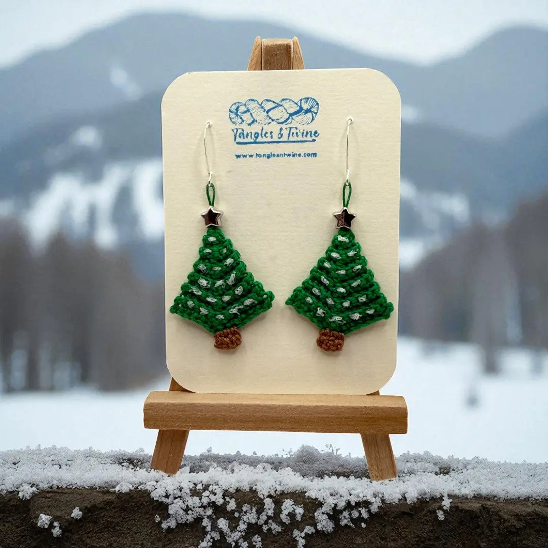 Crocheted Earrings: Christmas Tree (#6) Tangles & Twine