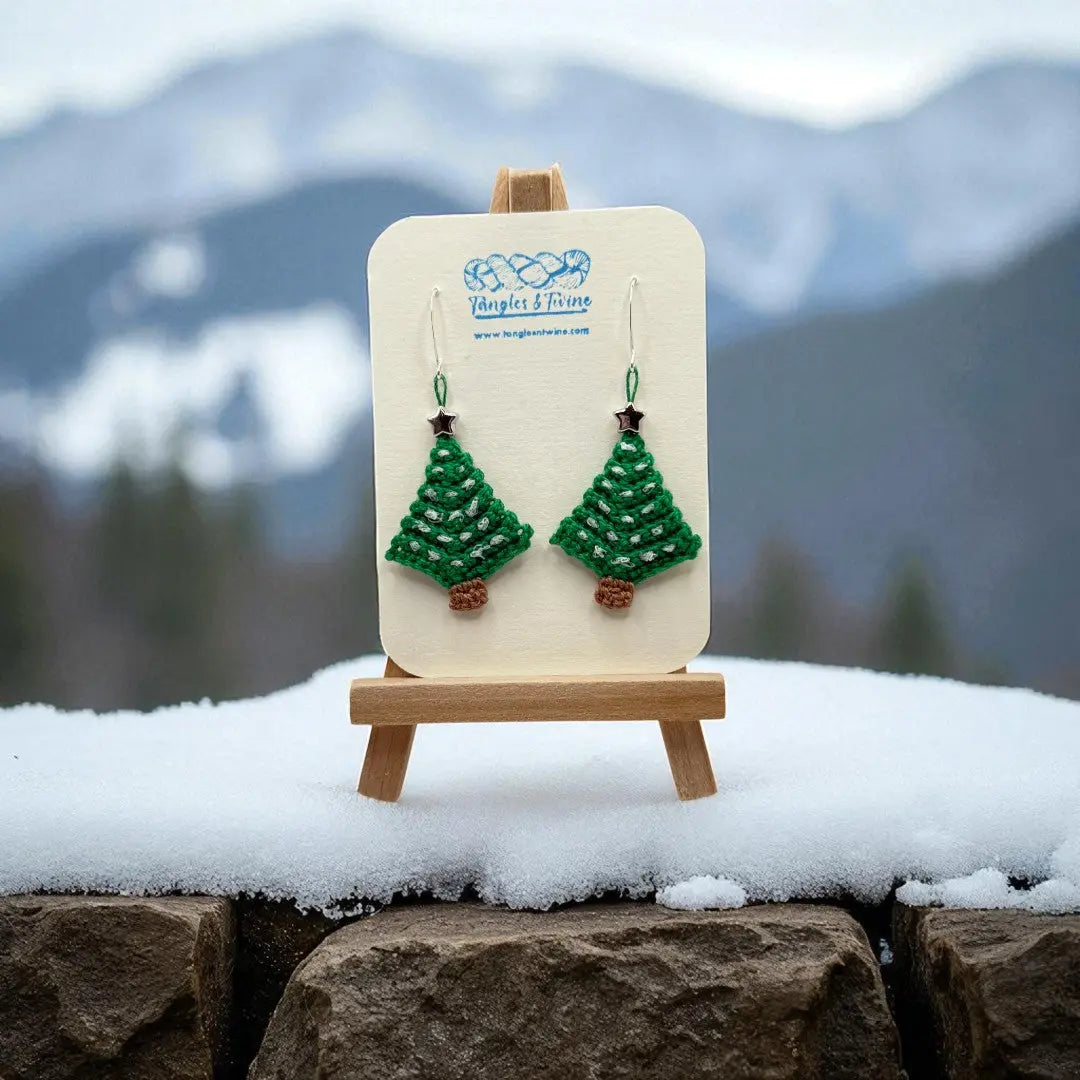 Crocheted Earrings: Christmas Tree (#6) Tangles & Twine
