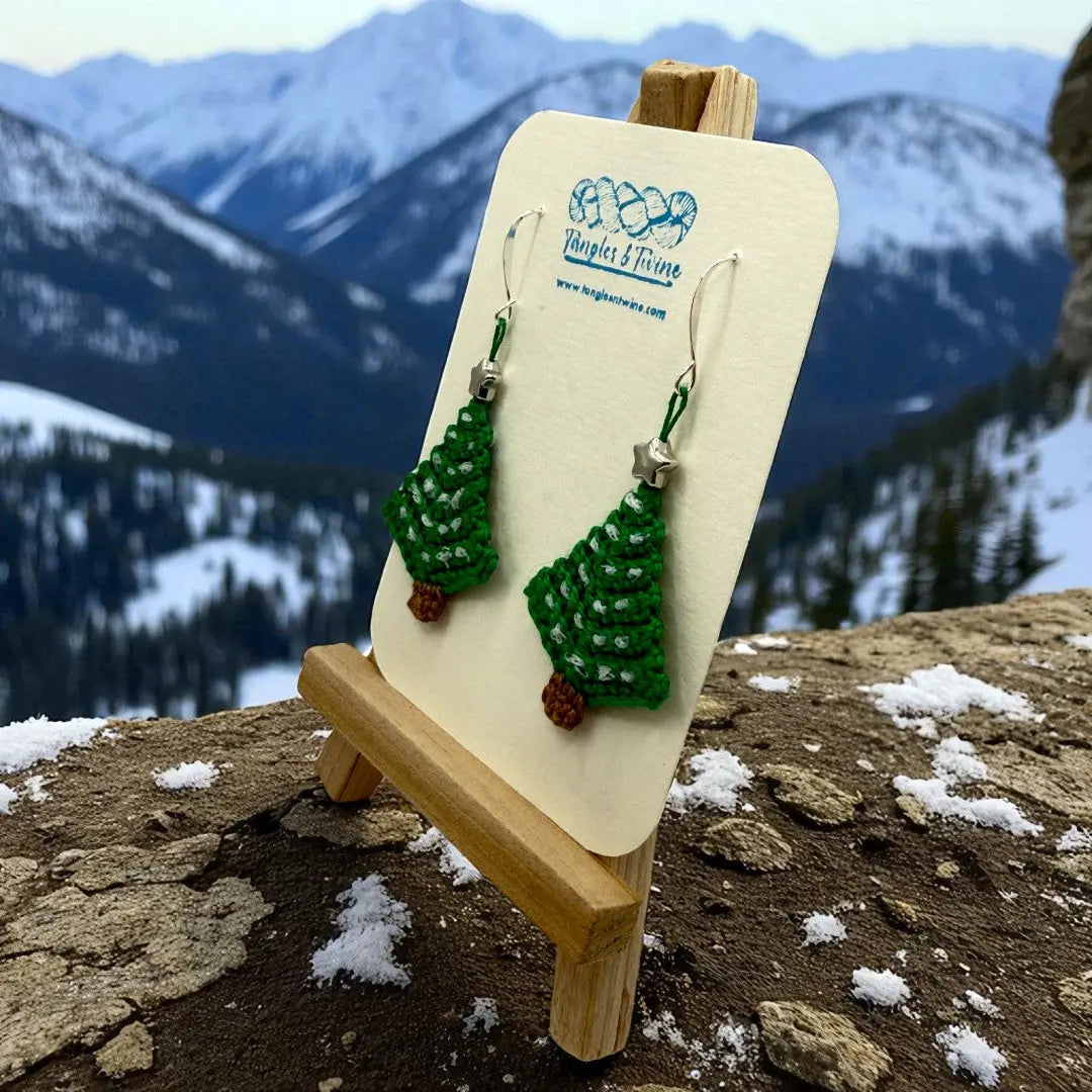 Crocheted Earrings: Christmas Tree (#6) Tangles & Twine