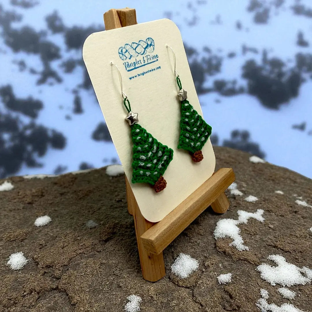 Crocheted Earrings: Christmas Tree (#6) Tangles & Twine