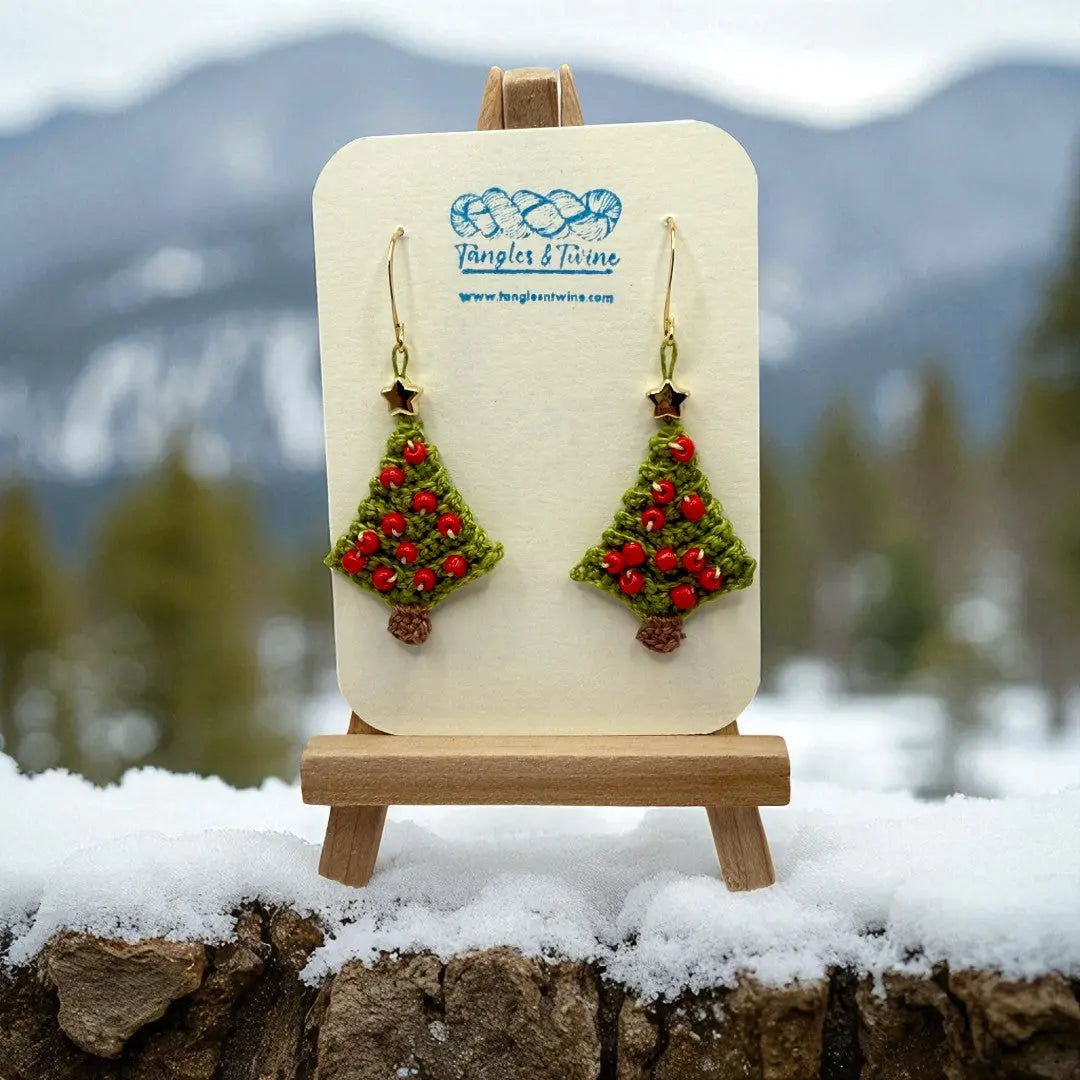 Crocheted Earrings: Christmas Tree (#7) Tangles & Twine