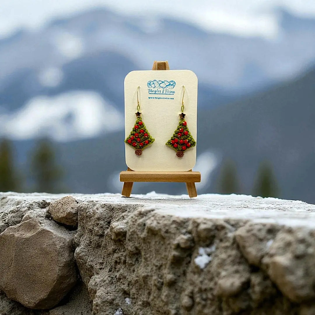 Crocheted Earrings: Christmas Tree (#7) Tangles & Twine