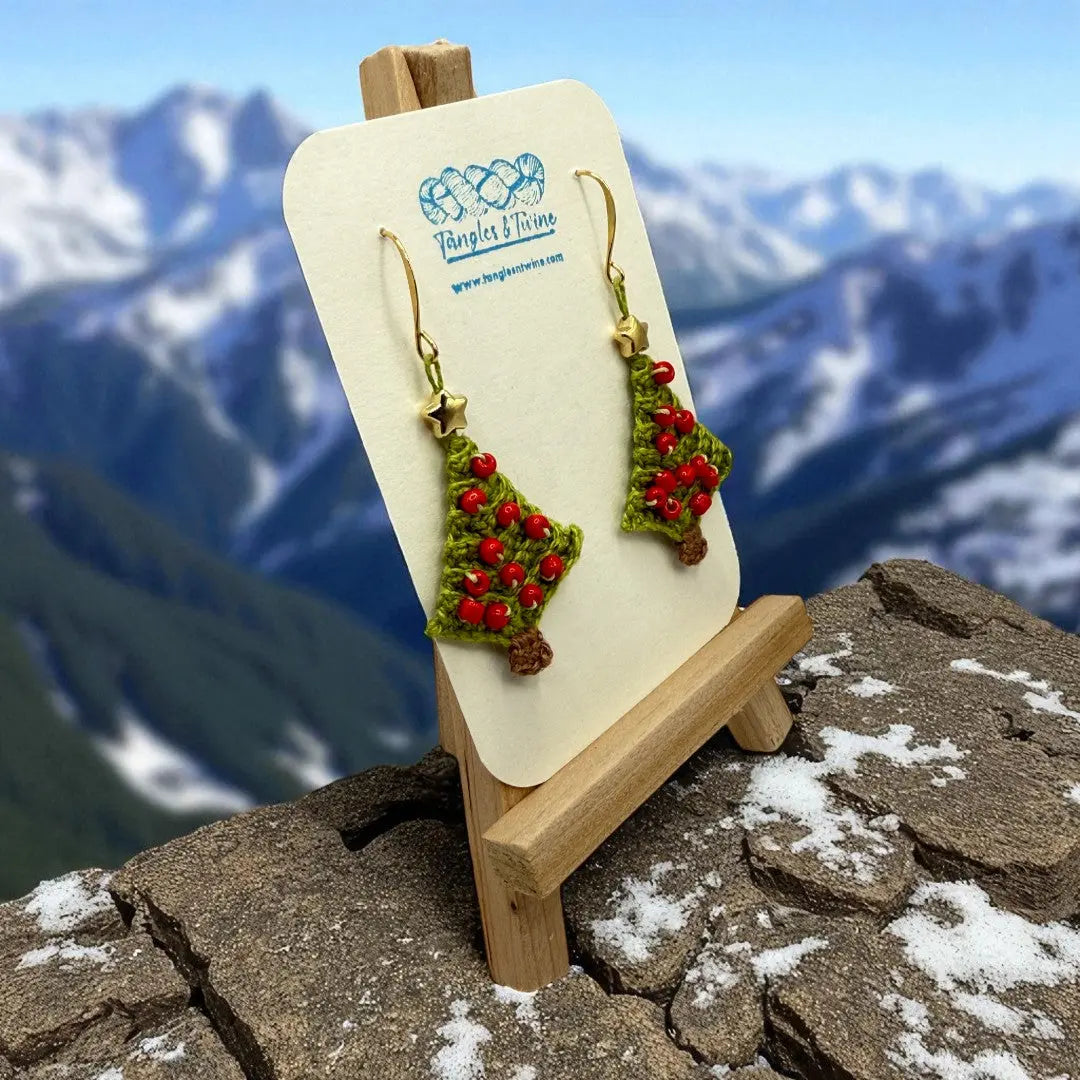 Crocheted Earrings: Christmas Tree (#7) Tangles & Twine