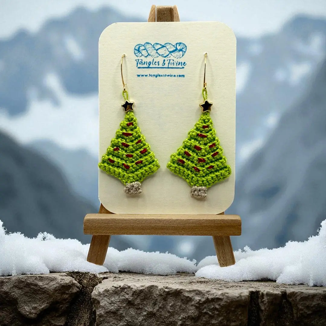 Crocheted Earrings: Christmas Tree (#8) Tangles & Twine