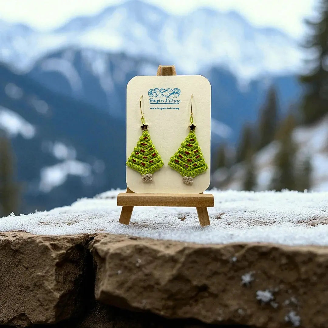Crocheted Earrings: Christmas Tree (#8) Tangles & Twine