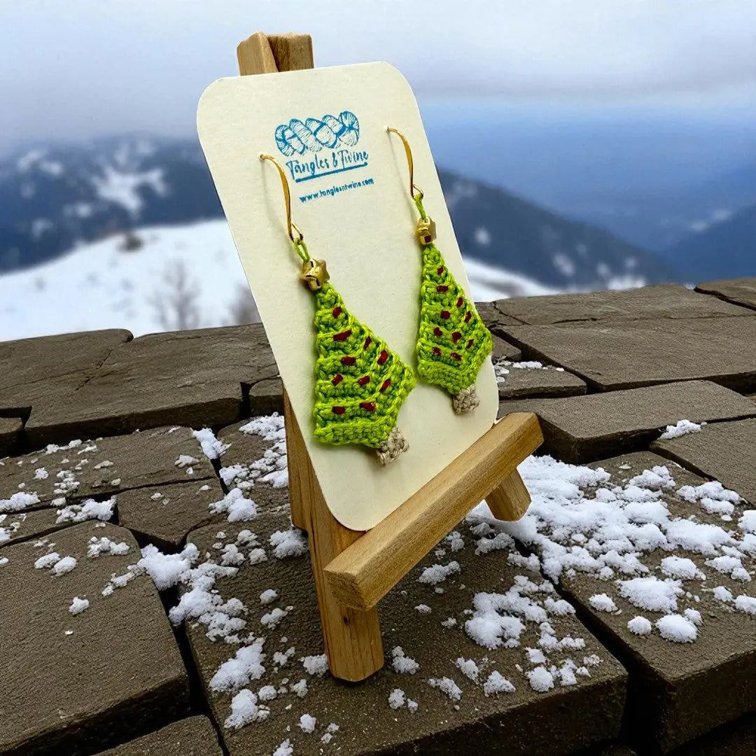 Crocheted Earrings: Christmas Tree (#8) Tangles & Twine