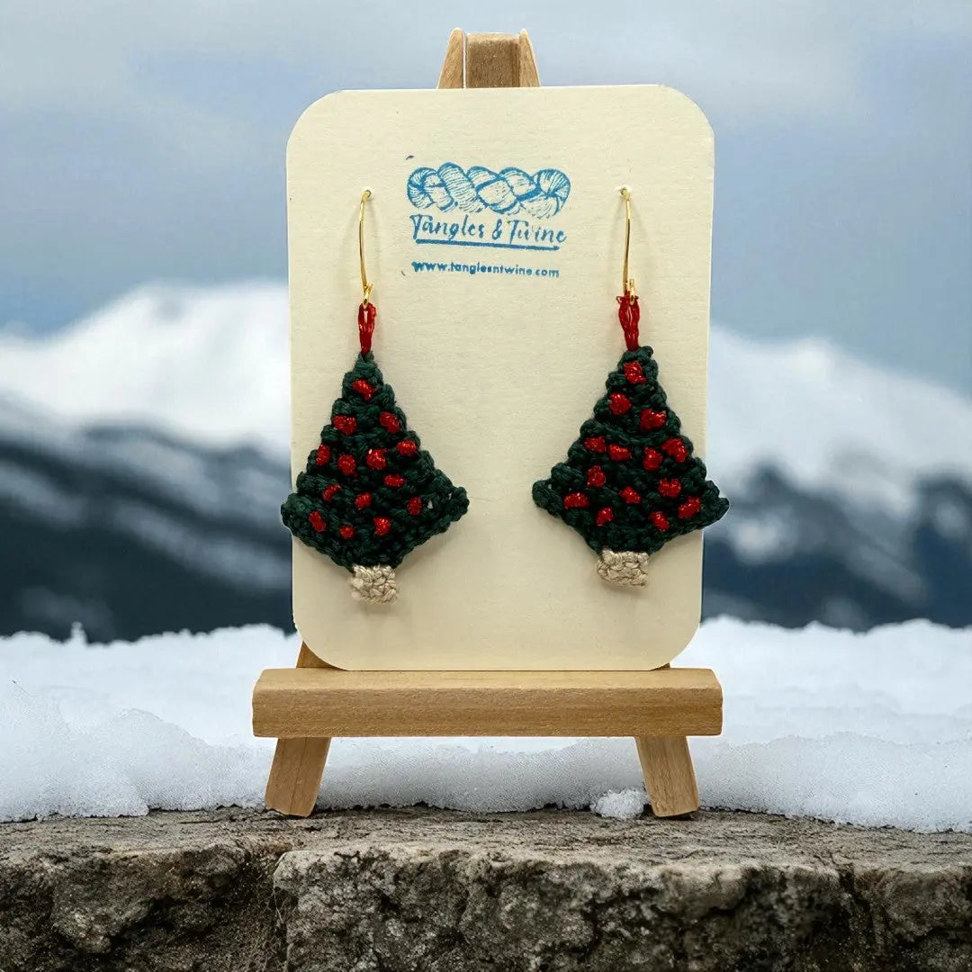 Crocheted Earrings: Christmas Tree (#9) Tangles & Twine