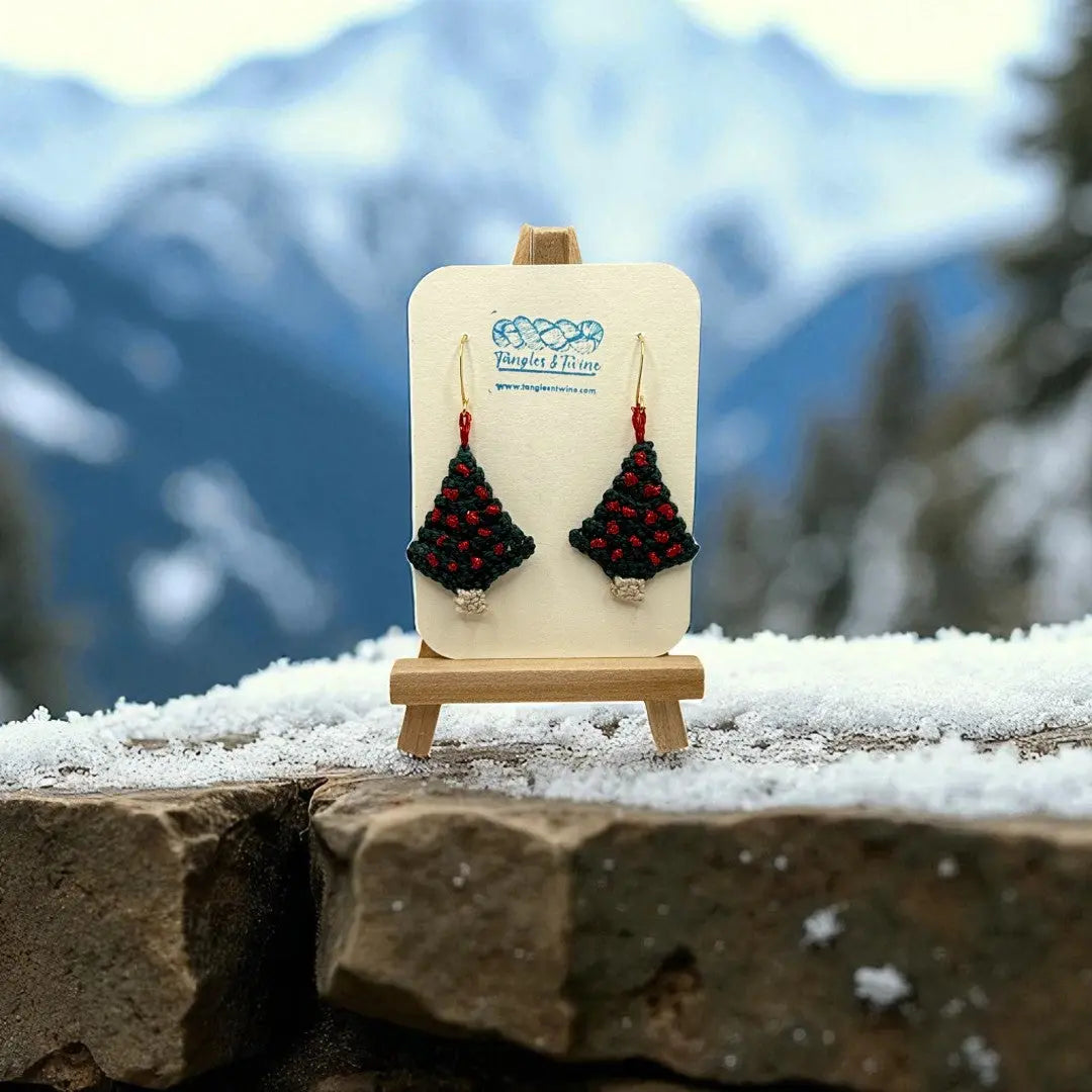Crocheted Earrings: Christmas Tree (#9) Tangles & Twine