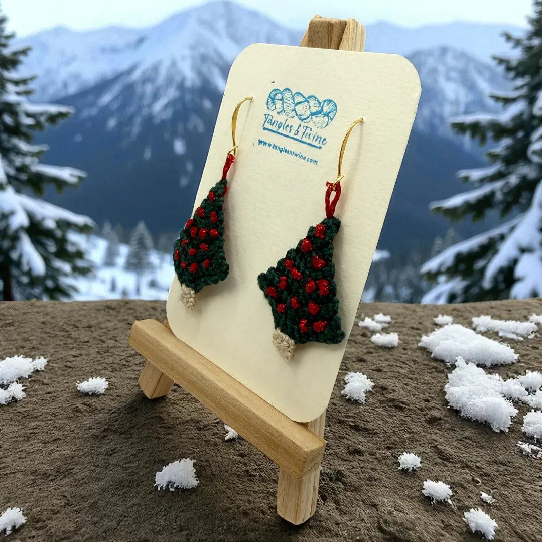 Crocheted Earrings: Christmas Tree (#9) Tangles & Twine