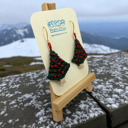 Crocheted Earrings: Christmas Tree (#9) Tangles & Twine