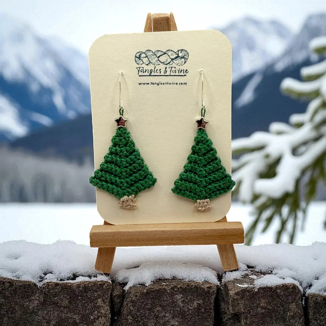 Crocheted Earrings: Christmas Tree (#10) Tangles & Twine