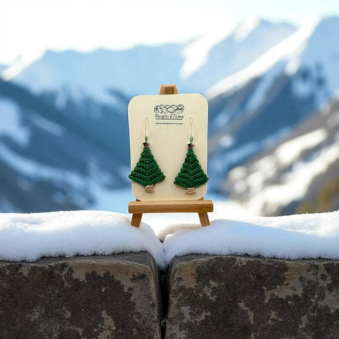 Crocheted Earrings: Christmas Tree (#10) Tangles & Twine