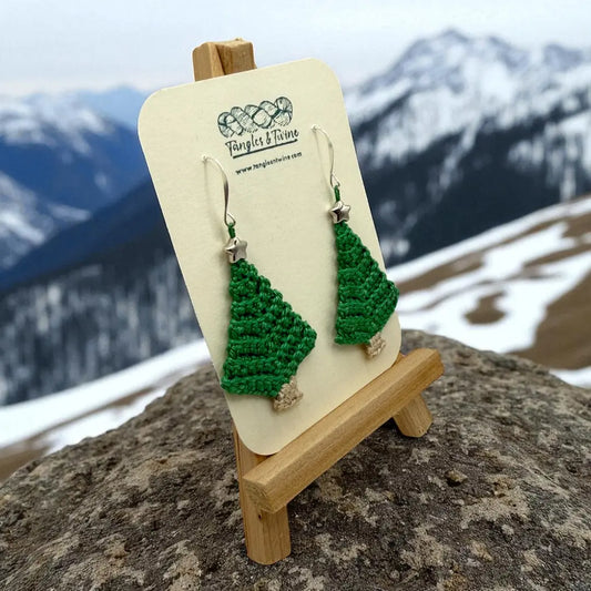 Crocheted Earrings: Christmas Tree (#10) Tangles & Twine