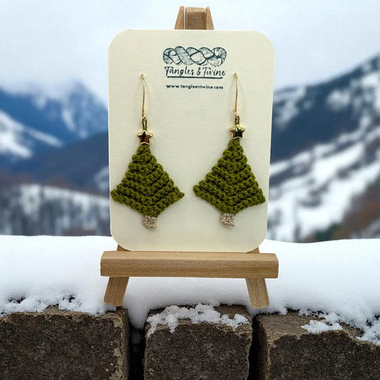 Crocheted Earrings: Christmas Tree (#11) Tangles & Twine