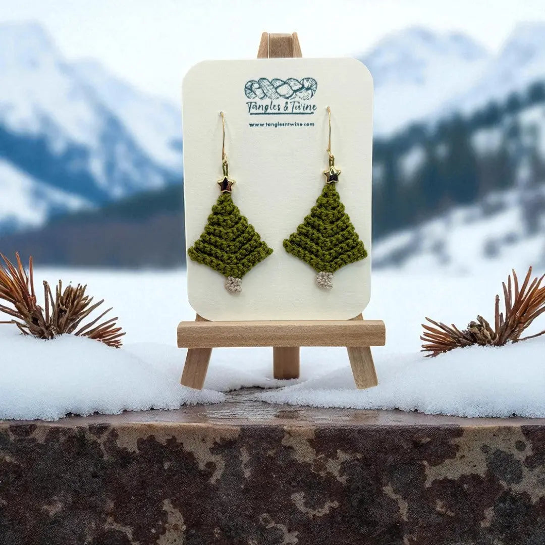 Crocheted Earrings: Christmas Tree (#11) Tangles & Twine