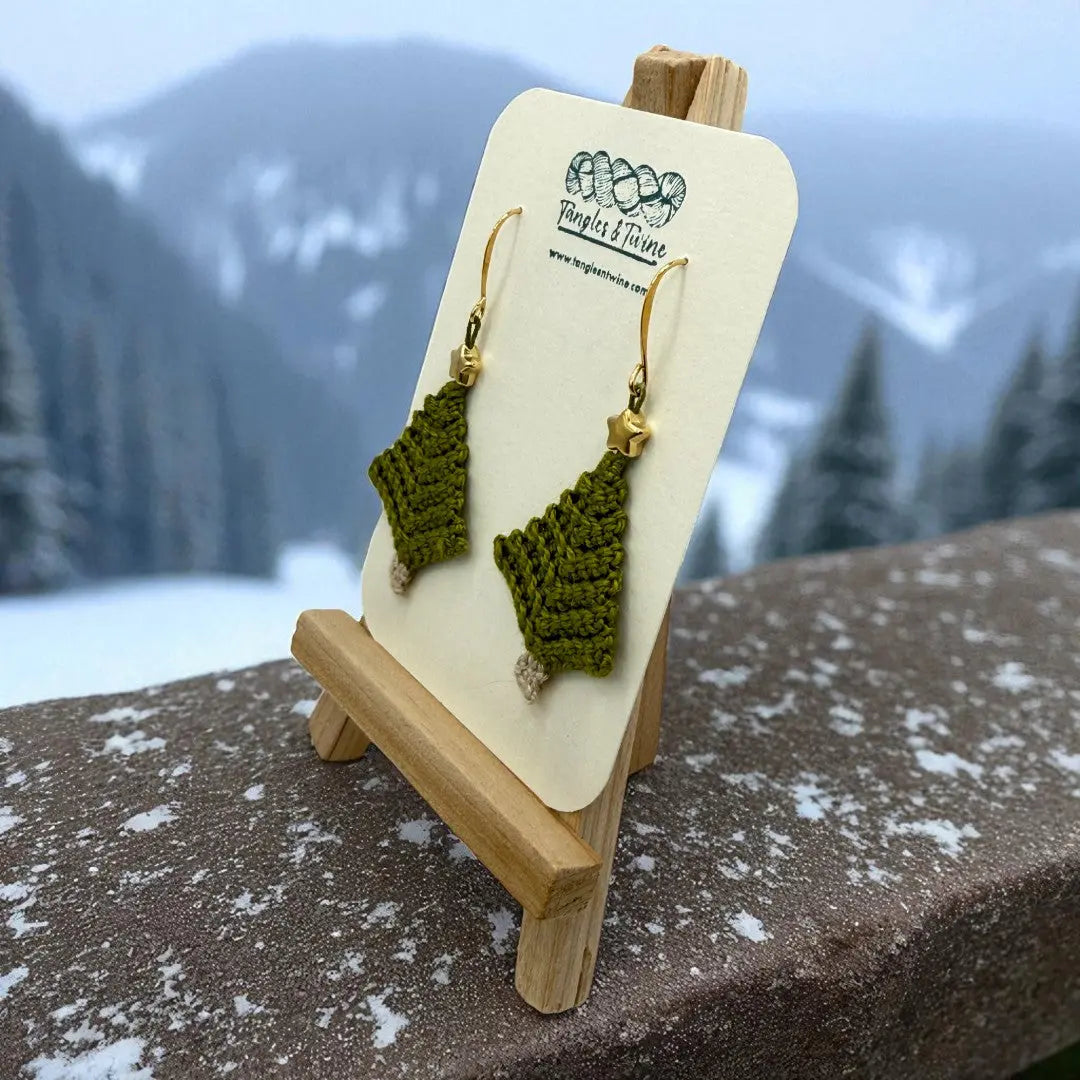 Crocheted Earrings: Christmas Tree (#11) Tangles & Twine