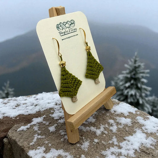 Crocheted Earrings: Christmas Tree (#11) Tangles & Twine