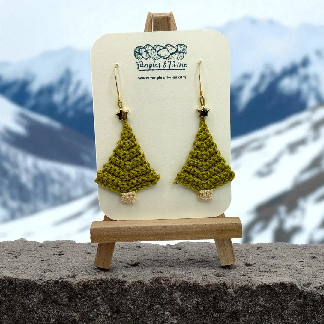 Crocheted Earrings: Christmas Tree (#12) Tangles & Twine