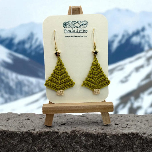 Crocheted Earrings: Christmas Tree (#12) Tangles & Twine
