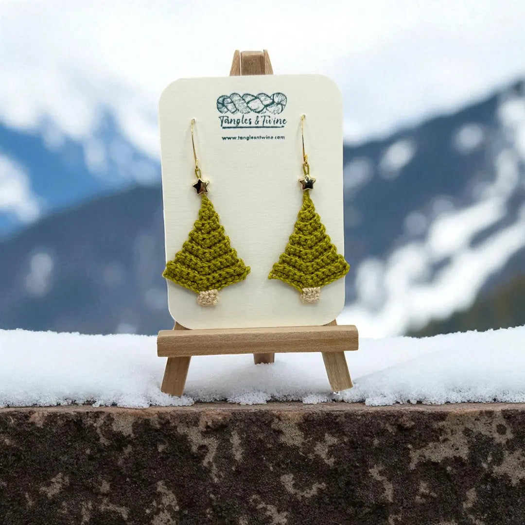 Crocheted Earrings: Christmas Tree (#12) Tangles & Twine