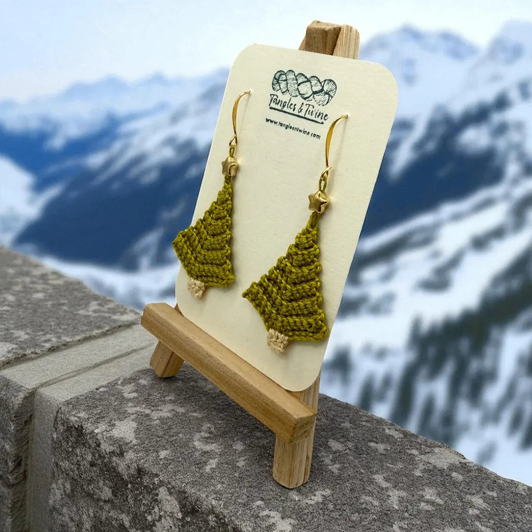 Crocheted Earrings: Christmas Tree (#12) Tangles & Twine