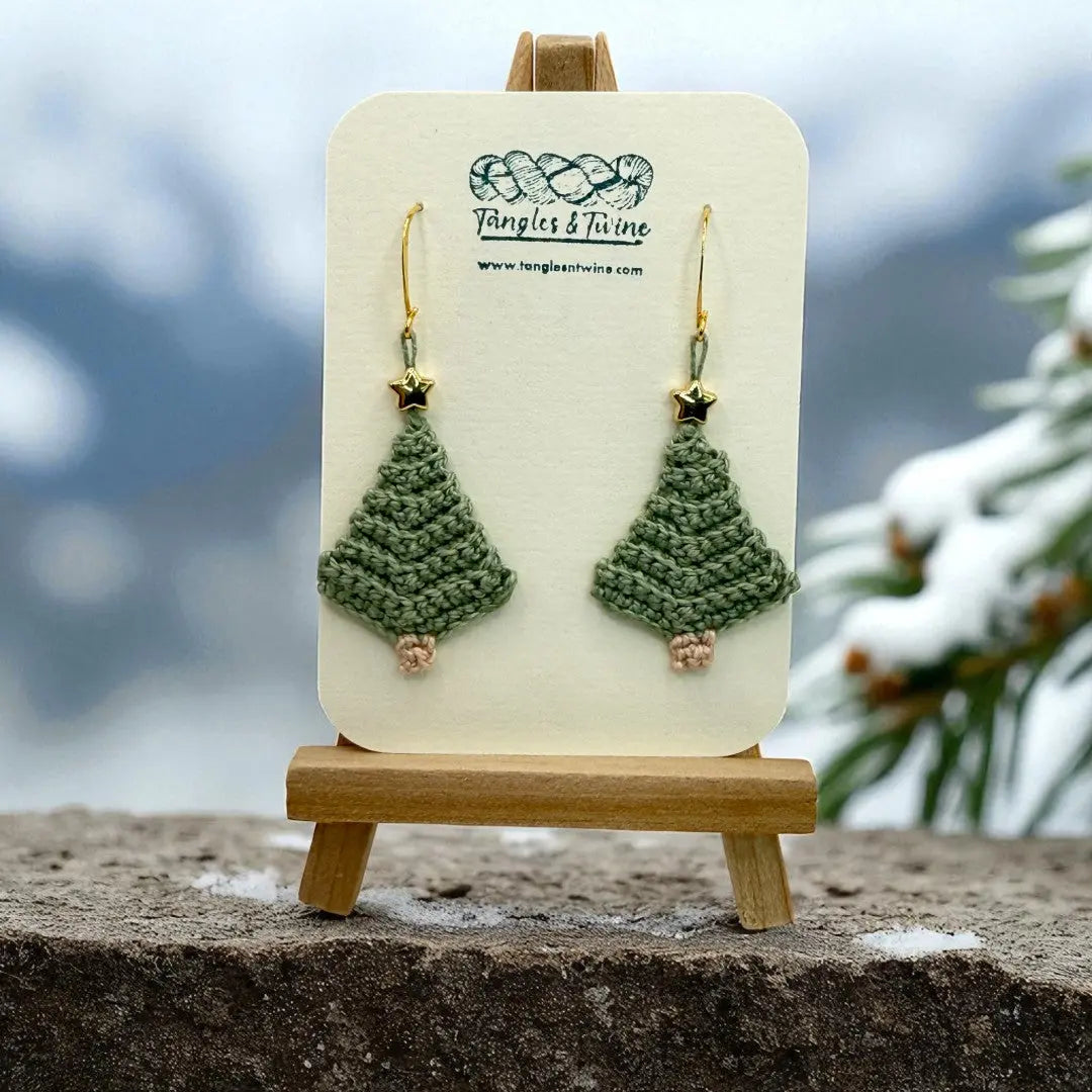 Crocheted Earrings: Christmas Tree (#13) Tangles & Twine
