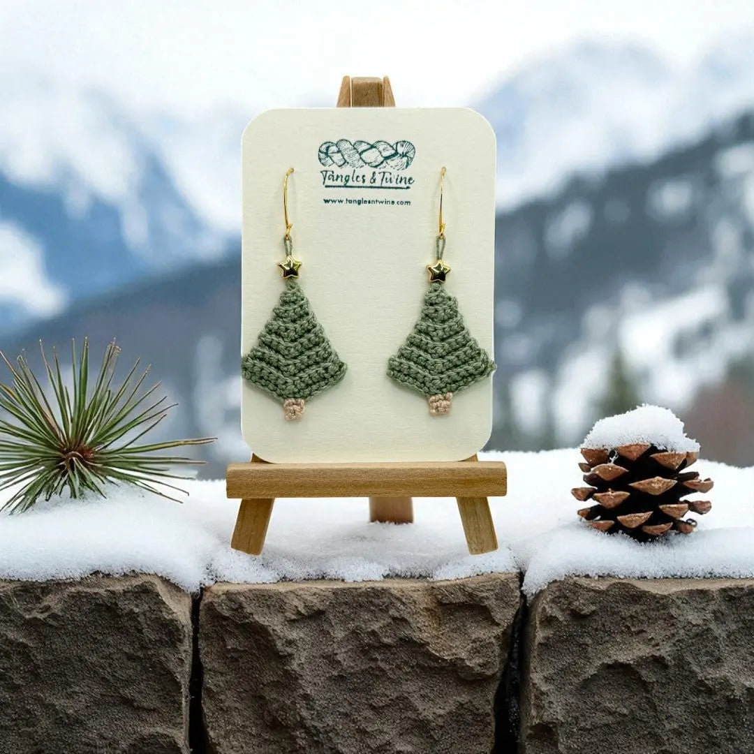 Crocheted Earrings: Christmas Tree (#13) Tangles & Twine