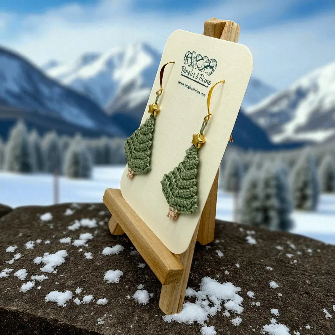 Crocheted Earrings: Christmas Tree (#13) Tangles & Twine
