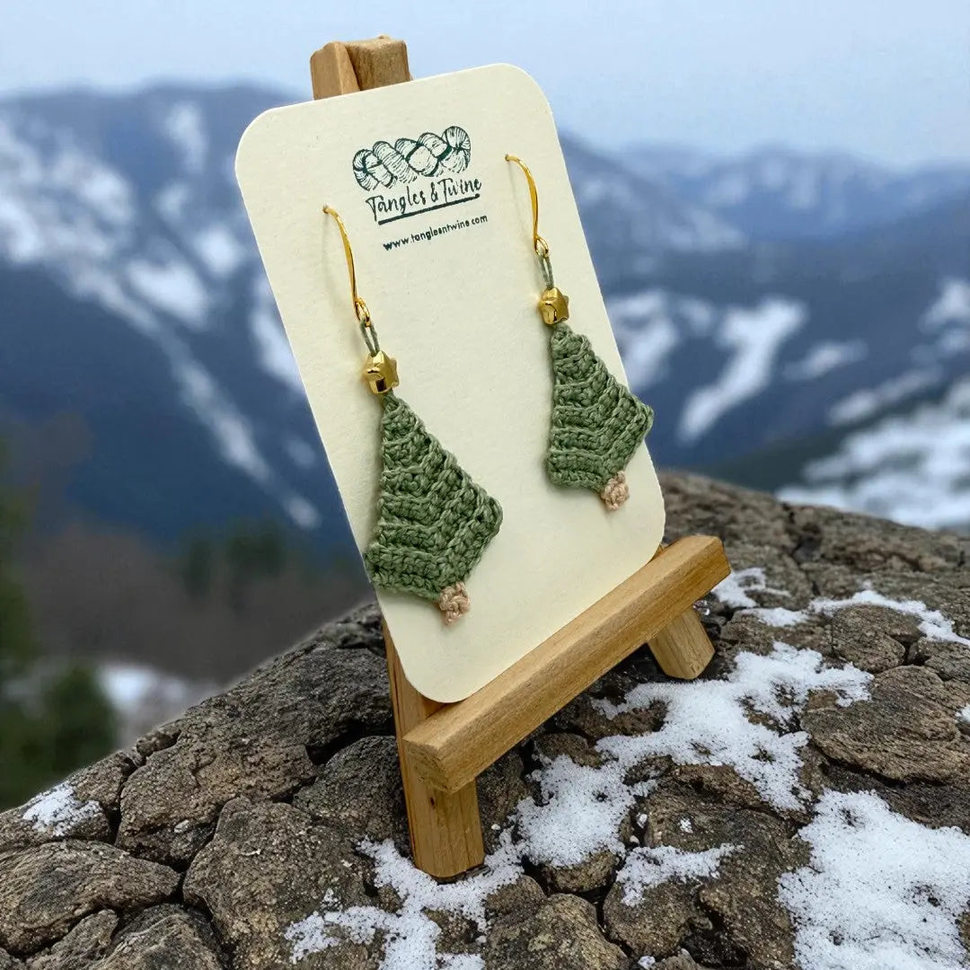 Crocheted Earrings: Christmas Tree (#13) Tangles & Twine