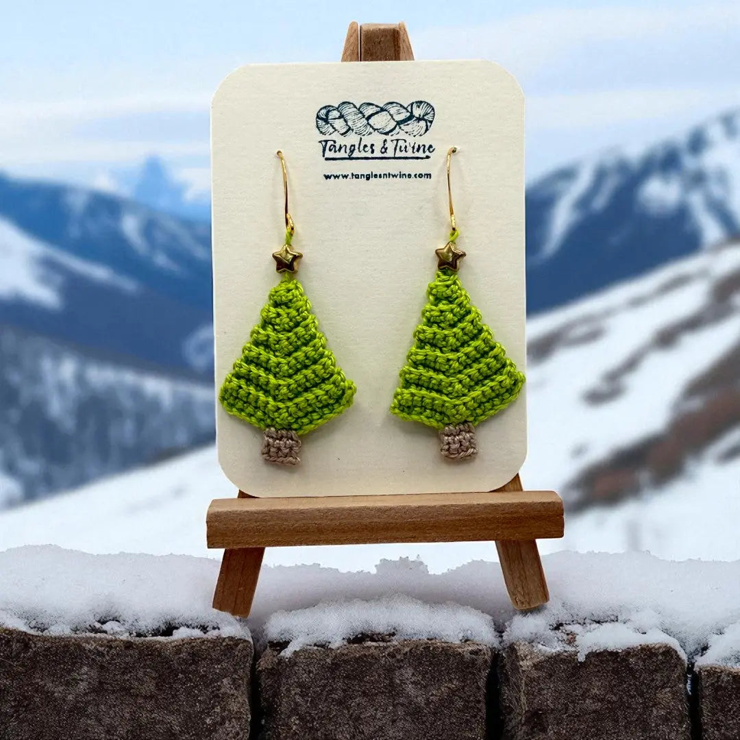 Crocheted Earrings: Christmas Tree (#14) Tangles & Twine