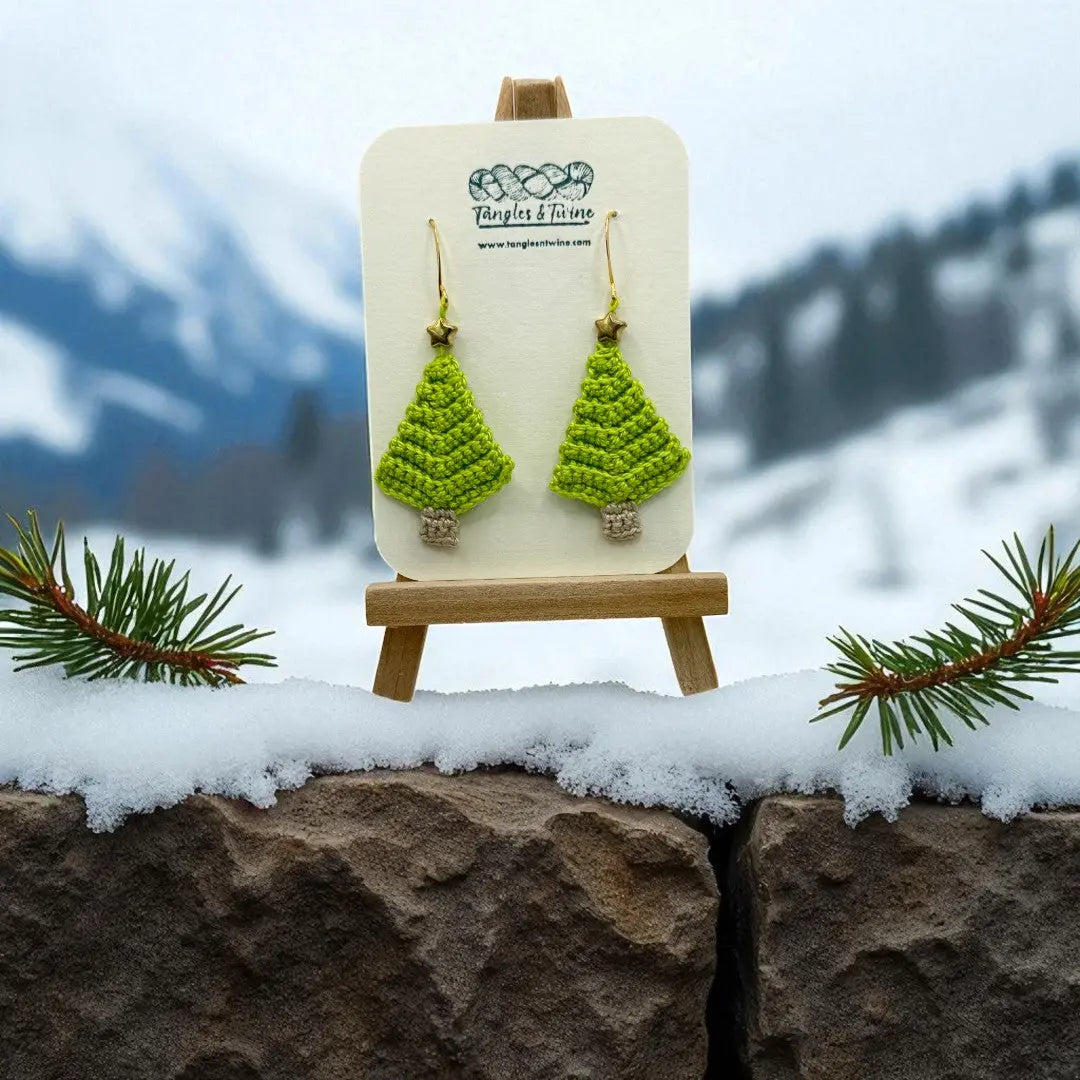Crocheted Earrings: Christmas Tree (#14) Tangles & Twine