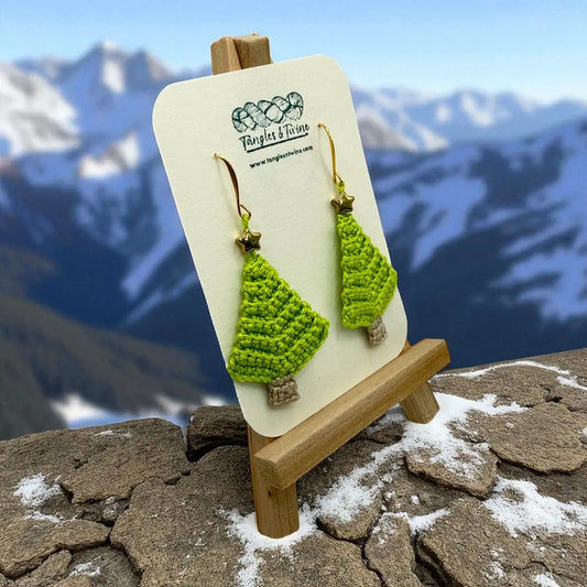Crocheted Earrings: Christmas Tree (#14) Tangles & Twine